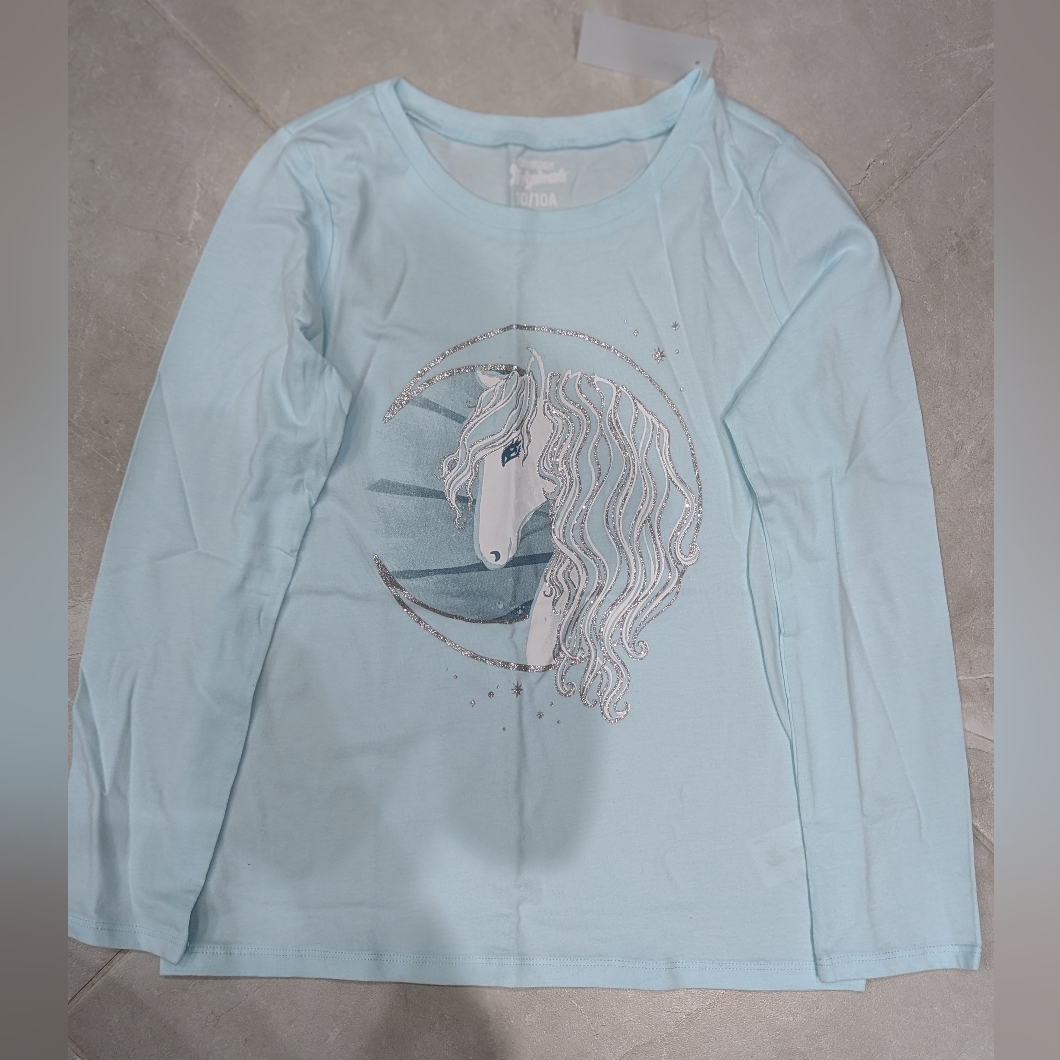 5/$35 New Oshkosh Sparkly Light Blue Long Sleeve Shirt Horse Size 10